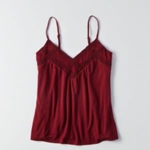 AEO Lace Insert Burgundy Tank